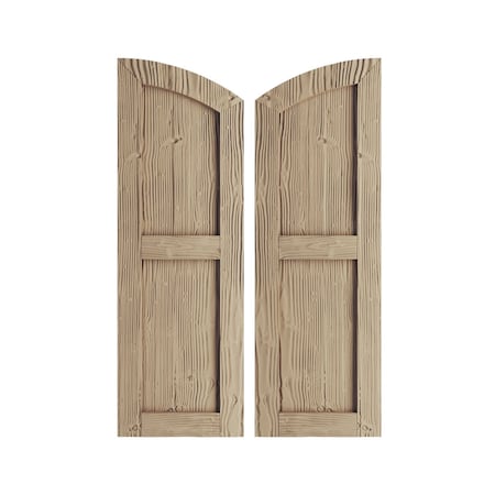 Sandblasted 2 Equal Flat Panel W/Elliptical Top Faux Wood Shutters, 18W X 58H (52 Low Side)